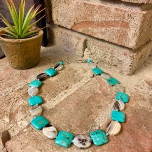 Turquoise & Banded Agate Hand Knotted Necklace